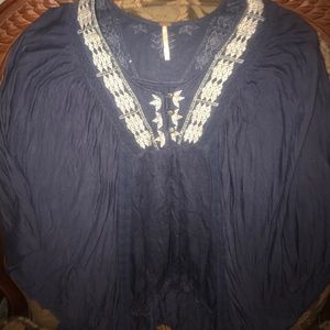 Free People Blue Cream Embroidered Tunic XS